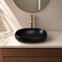 Lavoar pe blat Fluminia, Lheea, oval, 58.5 x 40 cm, negru mat