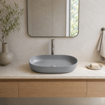 Lavoar pe blat Fluminia, Odera Slim, oval, 60 x 41.5 cm, gri deschis
