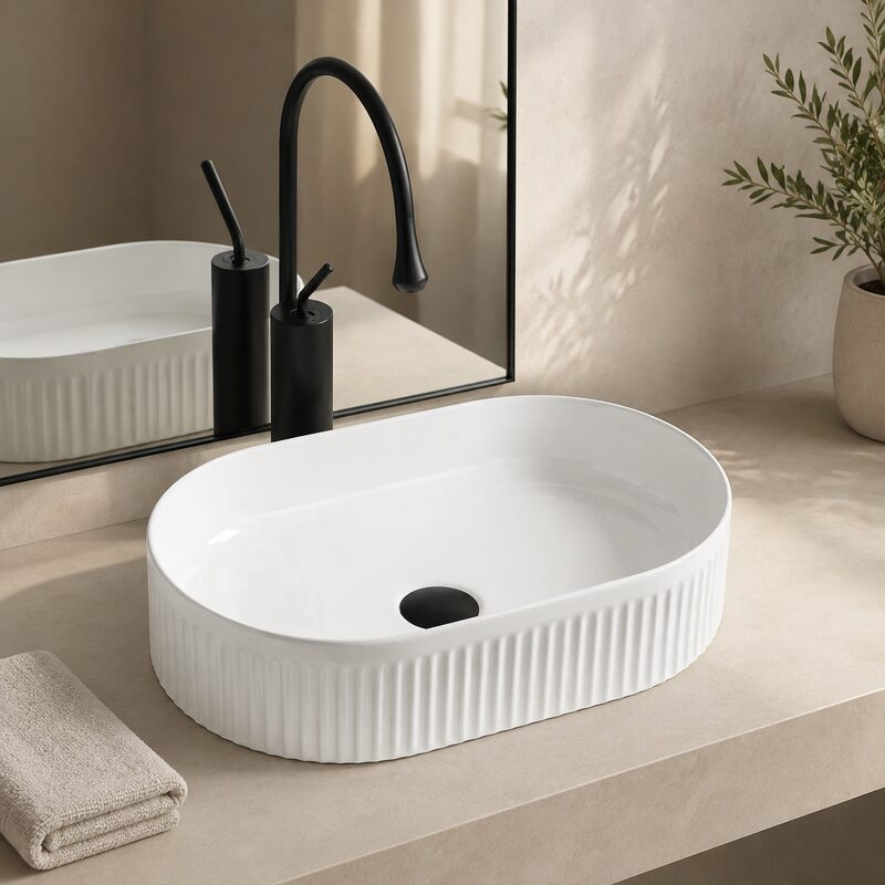 Lavoar pe blat Fluminia Tisa R , riflat, 49 × 31.5 cm, alb