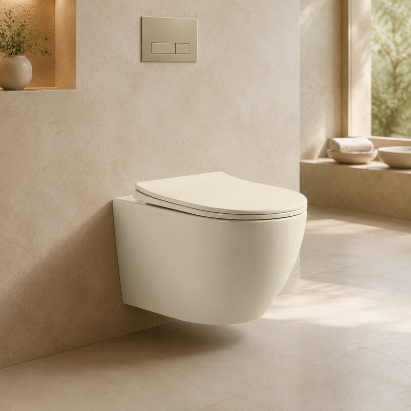 Set vas WC suspendat, Fluminia, Ricci Tornado Flush, rimless, cu capac quick release si soft close, cappuccino