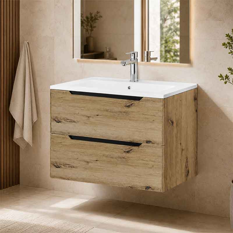 Mobilier pentru lavoar pe blat Fluminia, Malta, finisaj neted, 80 cm, Rovere Oro