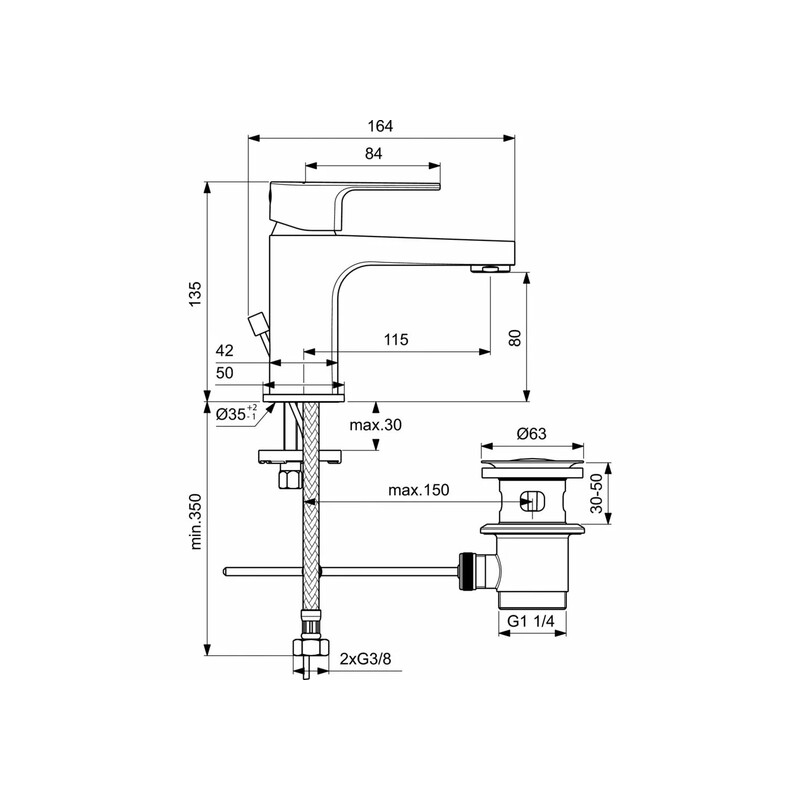 Baterie lavoar Ideal Standard Cerafine D 80, cu ventil cu Pop-Up, crom