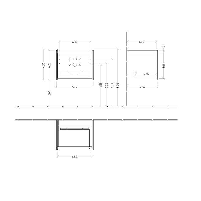 Mobilier suspendat pentru lavoar Villeroy&Boch Skyla, 1 sertar Soft Close, 55 cm, nordic oak