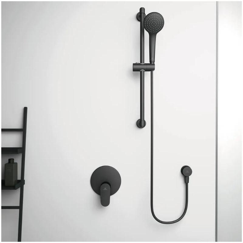 Set de duș Ideal Standard, Idealrain Soft cu pară, bară de duș și furtun, negru mat