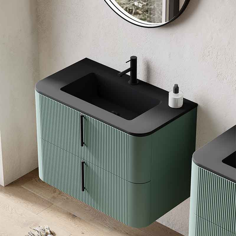 Lavoar compozit Fluminia PISA-80, cu colțuri rotunjite, 80 x 46 cm, negru mat