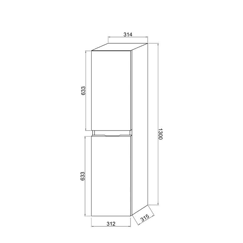 Dulap baie suspendat Fluminia Pisa, front riflat, 2 uși Soft Close, MDF, 31,4 x 31,5 x 130 cm, mattone