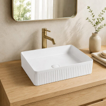 Lavoar pe blat Fluminia, Ares R, exterior riflat, 50 x 34 cm, alb