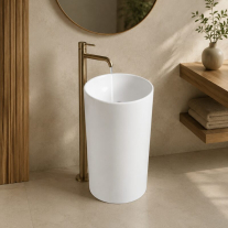Lavoar stativ Fluminia, Athos New, fără orificiu de baterie și preaplin, formă cilindrică, h83 cm, alb