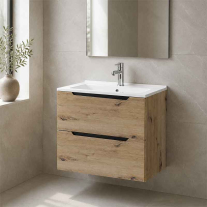 Mobilier pentru lavoar pe blat Fluminia, Malta, finisaj neted, 60 cm, Rovere Oro
