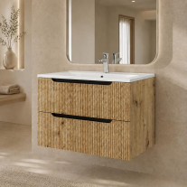  Mobilier pentru lavoar pe blat Fluminia, Malta, finisaj riflat, 80 cm, Rovere Oro