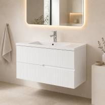 Mobilier pentru lavoar pe blat Fluminia, Malta, finisaj riflat, 100 cm, alb