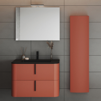 Dulap baie suspendat Fluminia Pisa, front riflat, 2 uși Soft Close, MDF, 31,4 x 31,5 x 130 cm, mattone