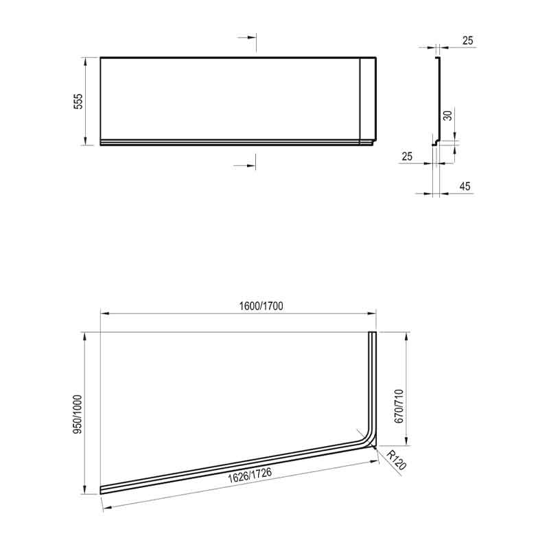 Panou frontal Ravak 10°, pentru cadă 160 x 95 cm, dreapta, alb