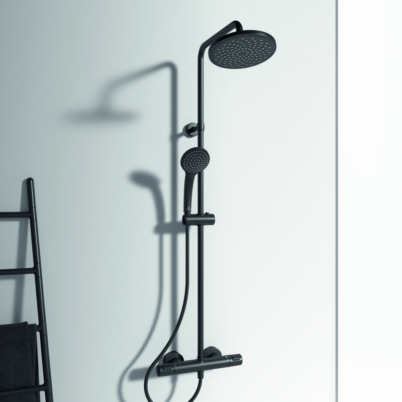 Coloană de duș cu baterie termostatată Ideal Standard Ceratherm T25, negru mat