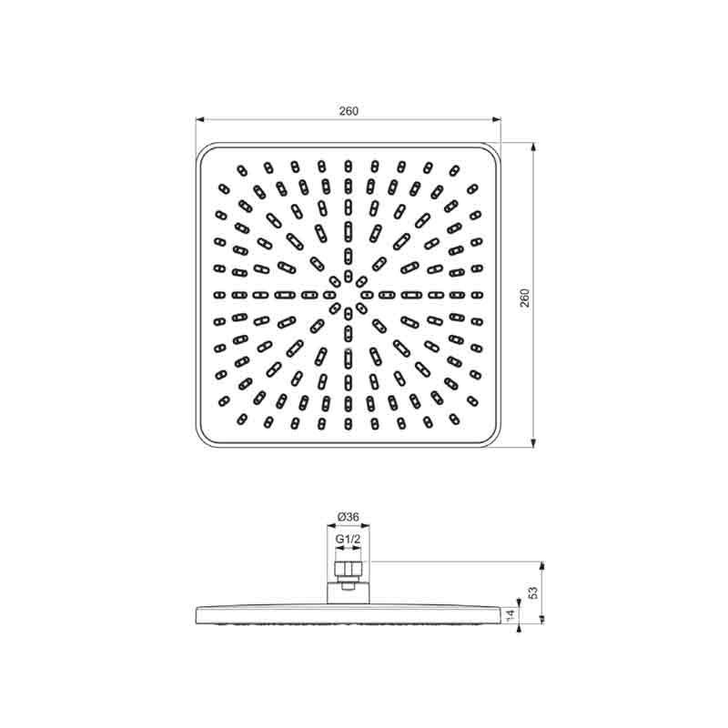 Pălărie de duș Ideal Standard Idealrain, pătrată, 260 x 260 mm, crom