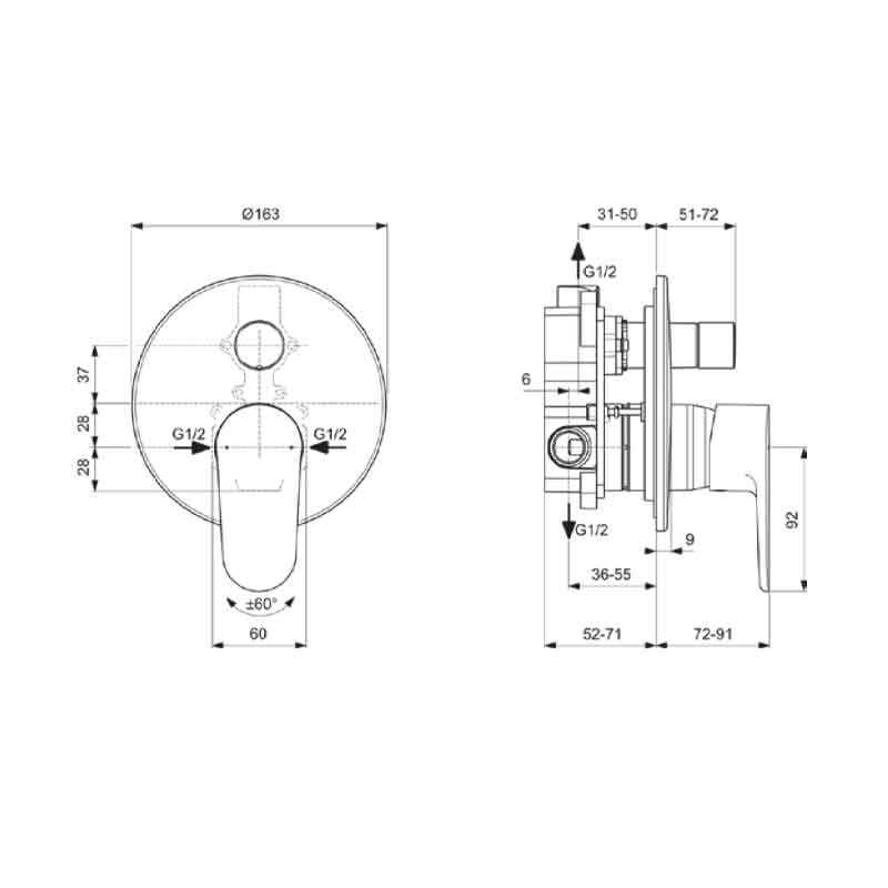 Baterie cadă-duș încastrată Ideal Standard Cerafine O, crom