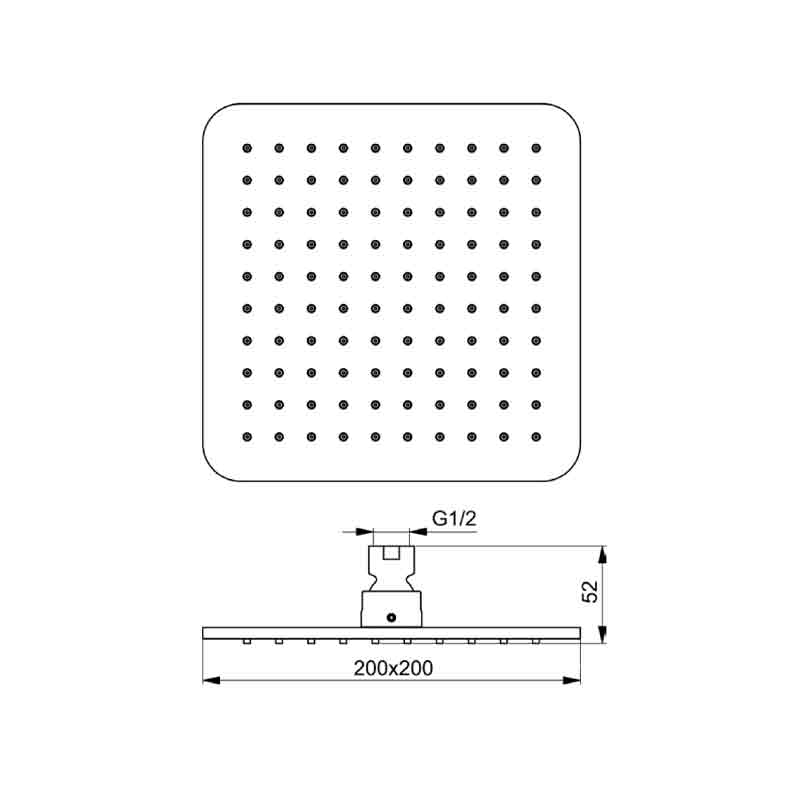 Pălărie de duș Ideal Standard Idealrain, pătrat, 200 x 200 mm, negru mat