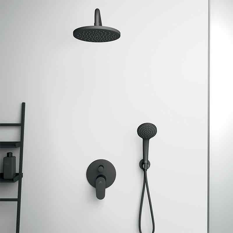 Cot racord de perete pentru duș Ideal Standard Idealrain, profil rotund, negru mat