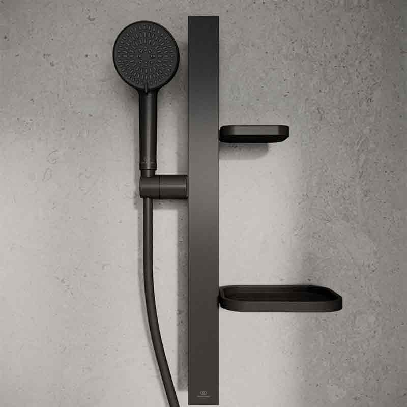 Set de duș Ideal Standard ALU+, pară de duș cu 2 jeturi, bară 60 cm și furtun 175 cm, negru mat