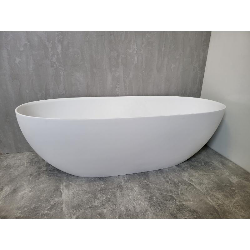 Cadă freestanding TEKO Nubia, din marmură turnată, cu preaplin, 157x65 cm, finisaj Gelcoat alb lucios