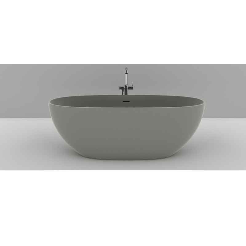 Cadă freestanding TEKO Nubia, din marmură turnată, cu preaplin, 157x65 cm, finisaj Gelcoat grey stone mat