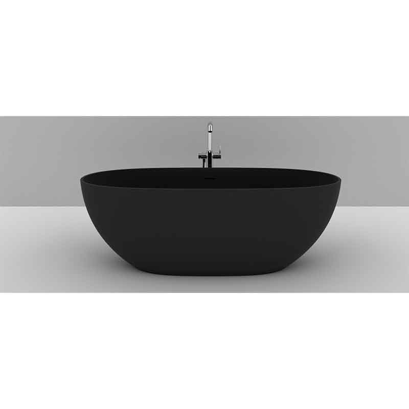 Cadă freestanding TEKO Nubia, din marmură turnată, cu preaplin, 157x65 cm, finisaj Gelcoat black vulcan mat