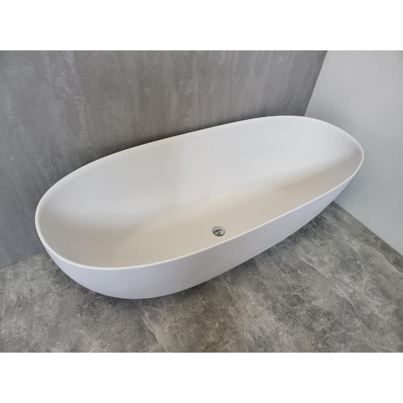 Cadă freestanding TEKO Nubia, din marmură turnată, cu preaplin, 157x65 cm, finisaj Gelcoat black vulcan mat