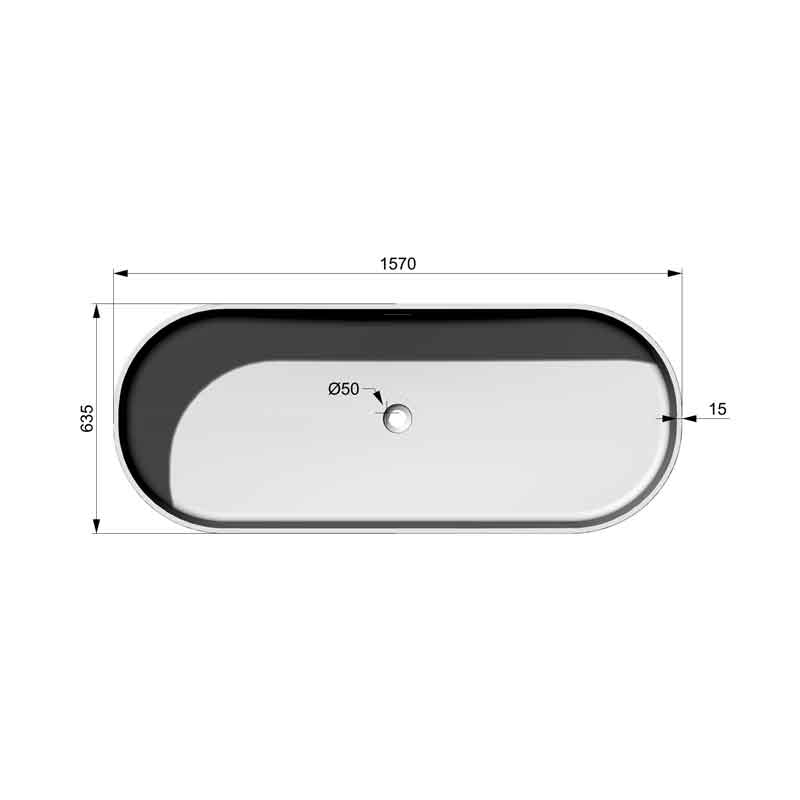 Cadă de baie TEKO Zanzibar din compozit mineral, 157 x 63,5 cm, alb mat