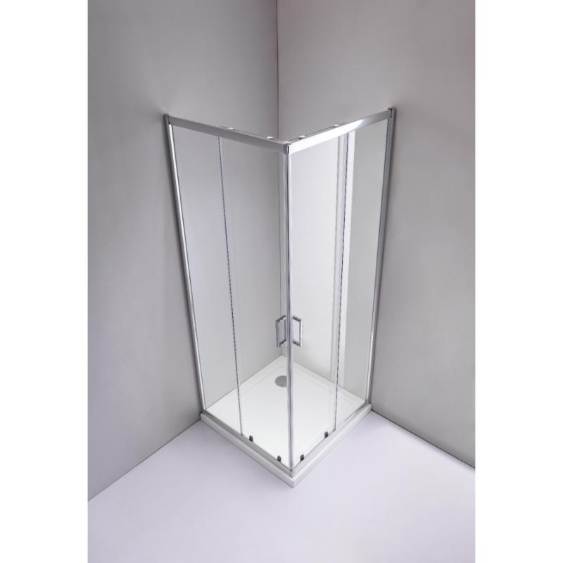 Cabină de duș pătrată Mediterraneo Siri 90x90 cm, cu uși culisante rabatabile, sticlă securizată 5 mm, crom
