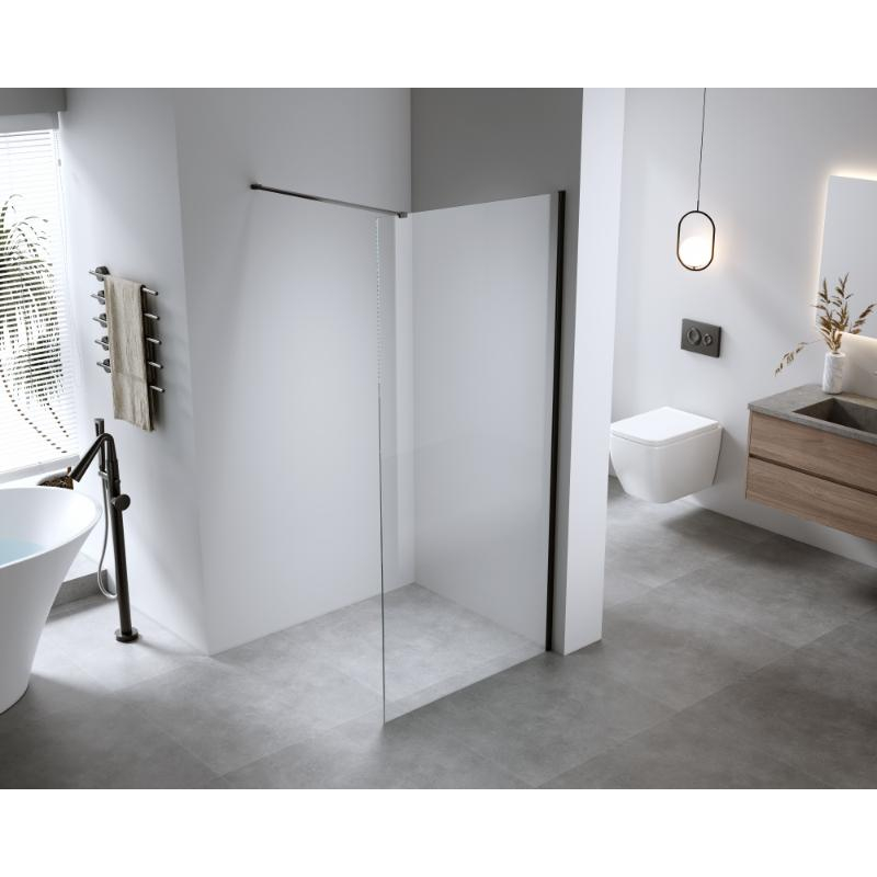 Paravan de duș Walk-In Mediterraneo Trixie 90 cm, sticlă securizată 8 mm, profil negru mat