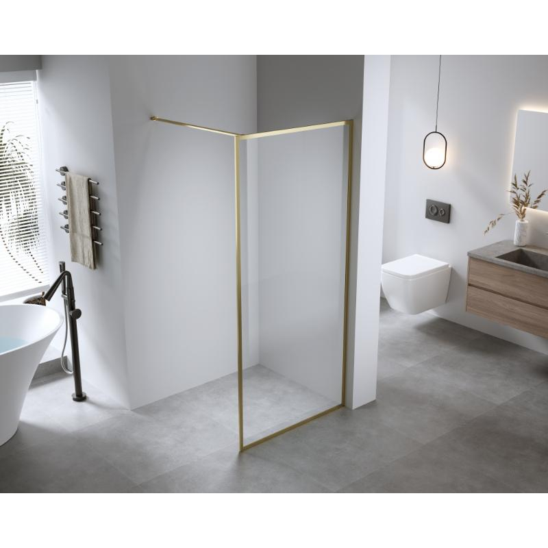 Paravan de duș Walk-In Mediterraneo Trixie 120 cm, sticlă securizată 8 mm, profil auriu
