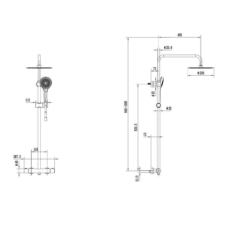 Coloană de duș cu termostat Villeroy & Boch Verve Showers, negru mat