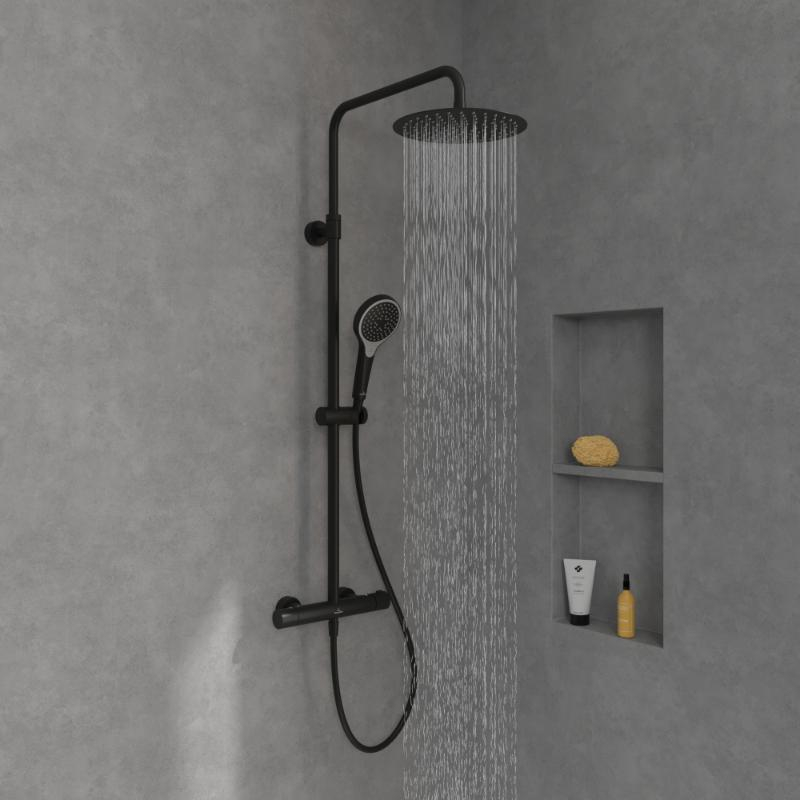 Coloană de duș cu termostat Villeroy & Boch Verve Showers, negru mat
