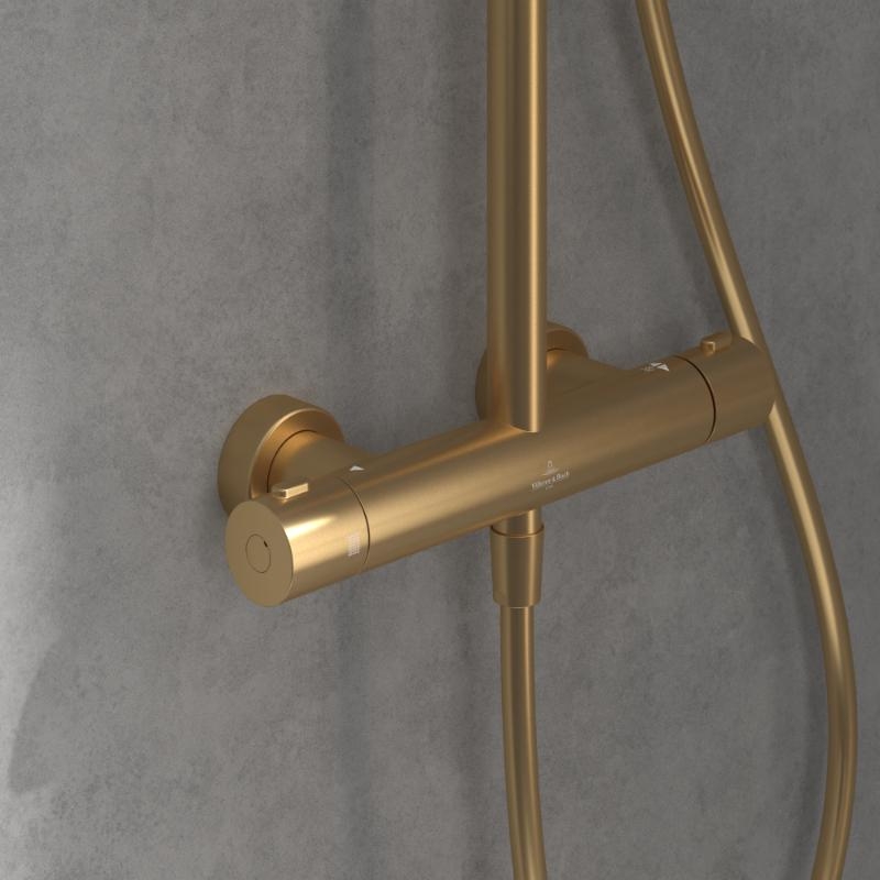 Coloană de duș cu termostat Villeroy & Boch Verve Showers, auriu periat