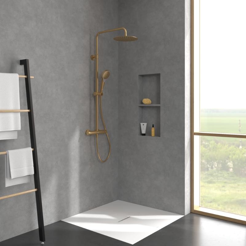 Coloană de duș cu termostat Villeroy & Boch Verve Showers, auriu periat