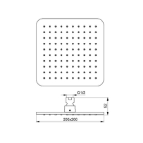 Pălărie de duș Ideal Standard Idealrain, pătrat, 200 x 200 mm, negru mat