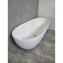 Cadă freestanding TEKO Nubia, din marmură turnată, cu preaplin, 157x65 cm, finisaj Gelcoat alb mat