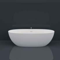 Cadă freestanding TEKO Nubia, din marmură turnată, cu preaplin, 157x65 cm, finisaj Gelcoat alb mat