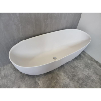 Cadă freestanding TEKO Nubia, din marmură turnată, cu preaplin, 157x65 cm, finisaj Gelcoat grey stone mat