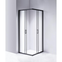 Cabină de duș pătrată Mediterraneo Siri Black 90x90 cm, cu uși culisante rabatabile, sticlă securizată 5 mm, negru mat
