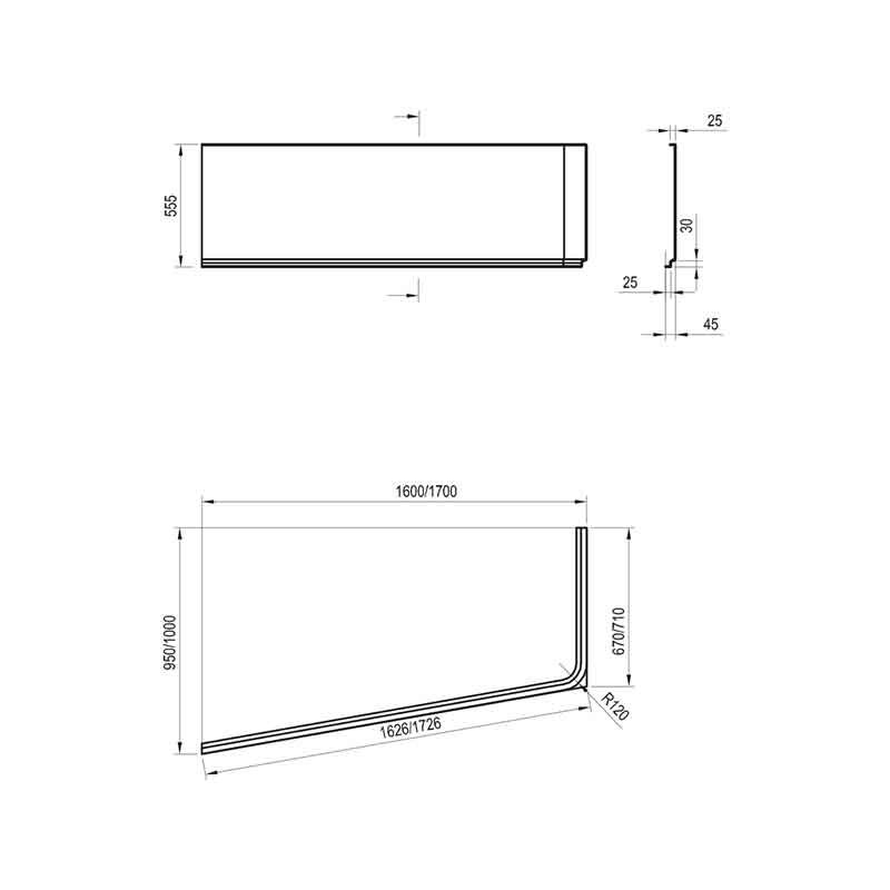 Panou lateral Ravak 10°, pentru cadă 160 x 95 cm, stânga, alb