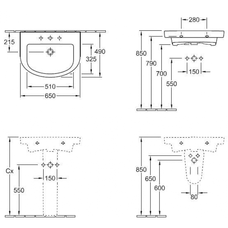 Lavoar suspendat Villeroy & Boch, Subway 2.0, 65x49 cm, alb alpin