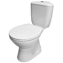Set vas WC Cersanit, President, stativ, evacuare verticala, cu rezervor pe colt si capac inclus, alb