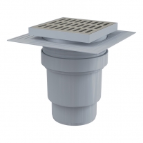 SIFON DE PARDOSEALA 150X150CM, RACORD VERTICAL DE EVACUARE Ø110MM, CU SISTEM ANTI-MIROS UMED, GRATAR DIN INOX, APV13