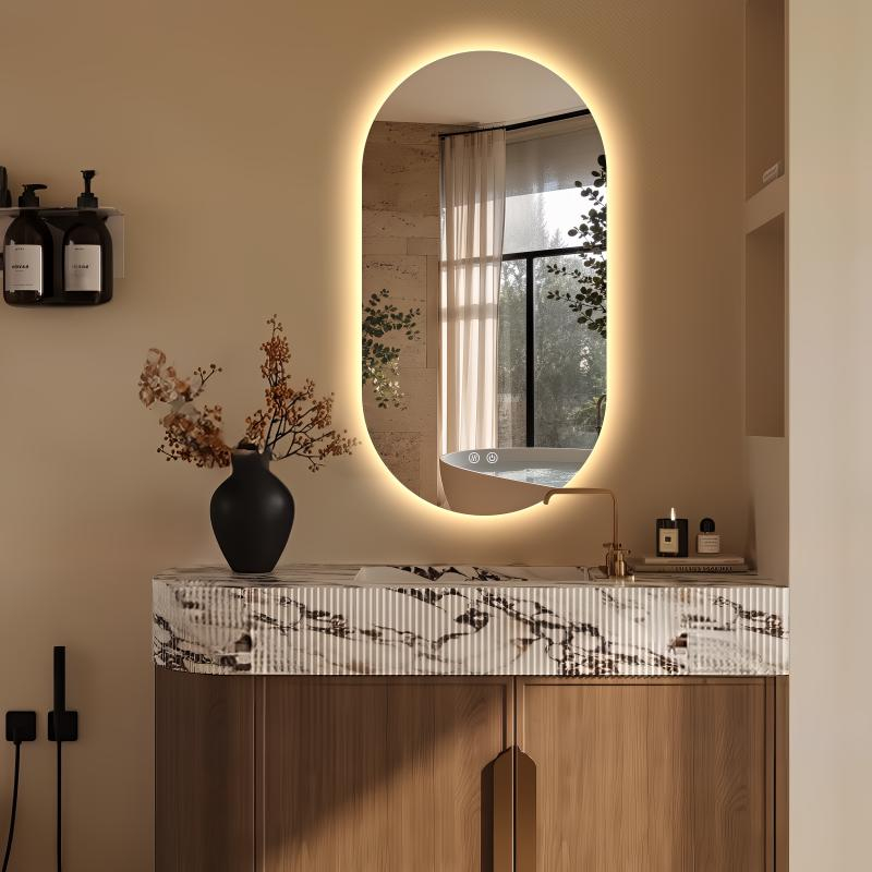 Oglinda, Fluminia, Dali Ambient 50, ovala, cu iluminare LED, 3 culori, dezaburire