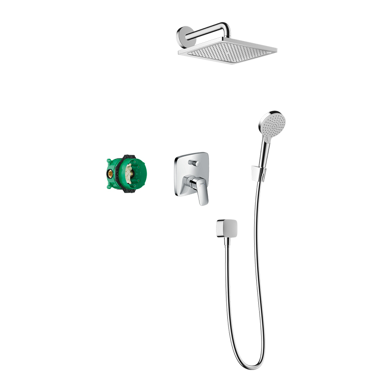 Set de duș, Hansgrohe, Crometta E 240, cu baterie incastrată, pară 2 jeturi, suport pară, furtun, pălărie 1 jet, crom