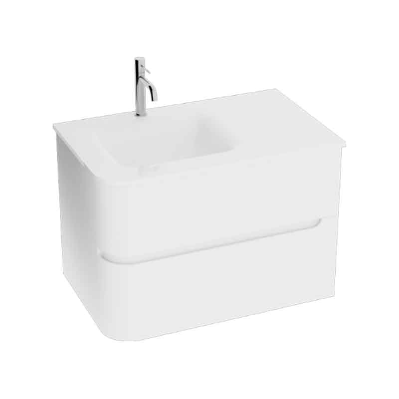 ALCAZAR, ALB, SET MOBILIER SUSPENDAT DE COLT CU 2 SERTARE, 580X490XH540 + LAVOAR DE STICLA CU ORIFICIU BATERIE, FARA PREAPLIN, 600X500, 35559