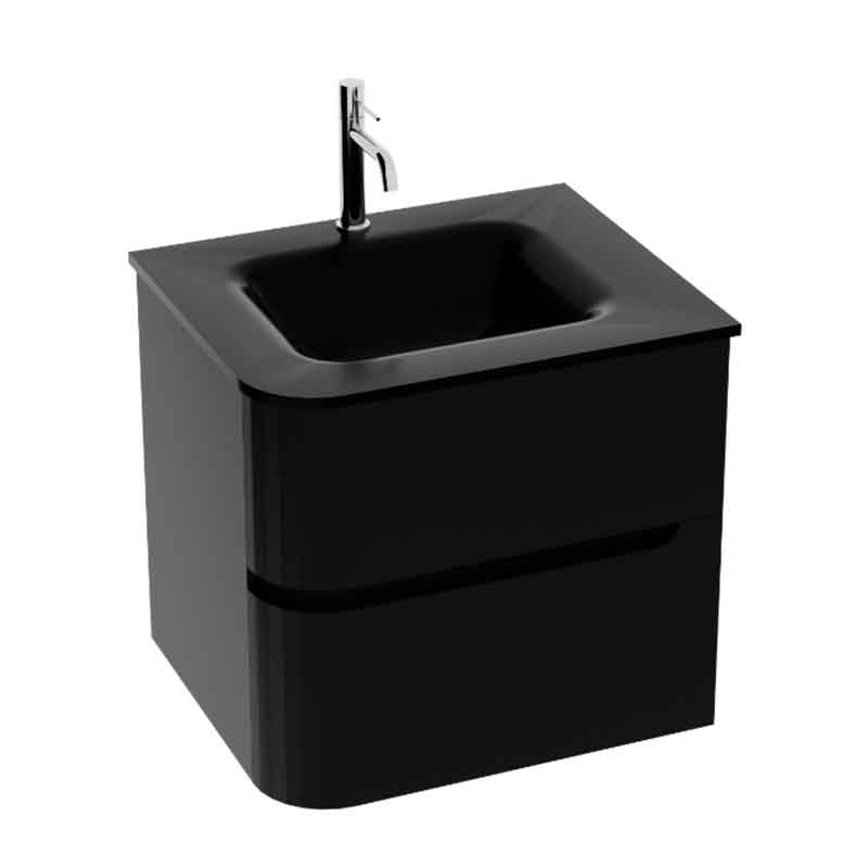 ALCAZAR, BLACK, SET MOBILIER SUSPENDAT DE COLT CU 2 SERTARE, 580X490XH540 + LAVOAR DE STICLA CU ORIFICIU BATERIE, FARA PREAPLIN, 600X500, 35573