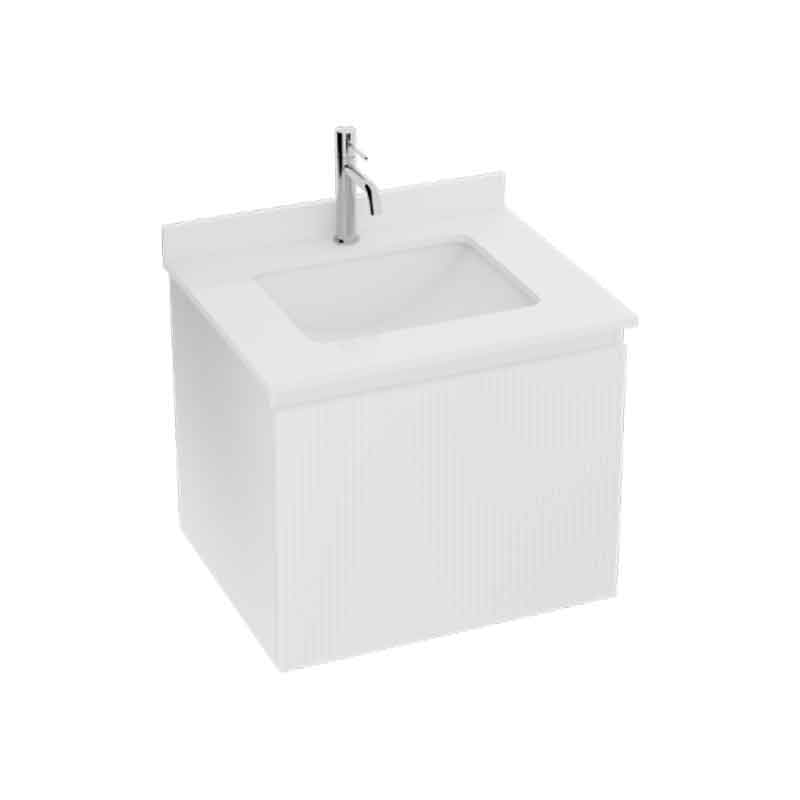 ASTURIAS, ALB, SET MOBILIER SUSPENDAT CU 1 SERTAR RIFLAT, 590X515XH435 + LAVOAR + BLAT, CU ORIFICIU BATERIE, FARA PREAPLIN, 600X520, 33593