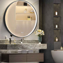 Oglindă rotundă Fluminia Uccello 90, cu iluminare LED și dezaburire, ramă neagră